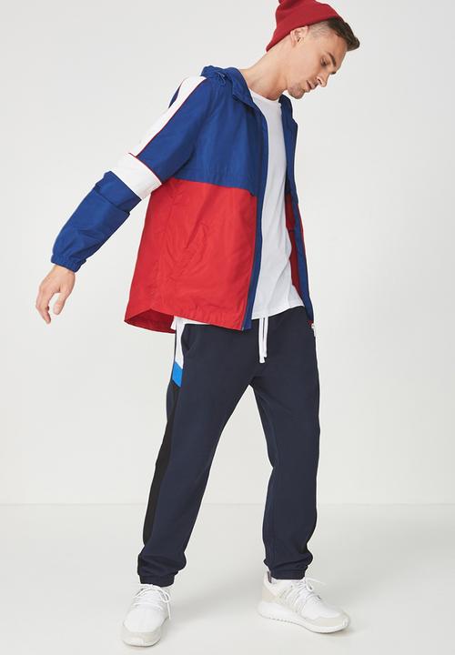 Cotton On - Retro spray zip through jacket - blue & red 
