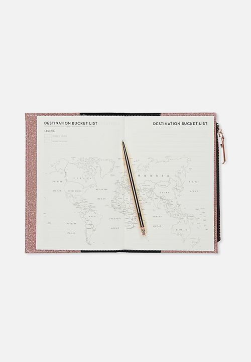 Typo - Travel zip journal - rose gold glitter