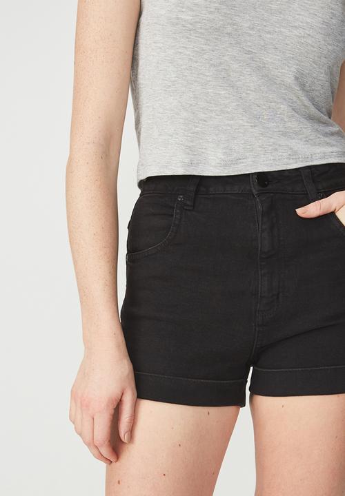 Cotton On - High classic stretch denim shorts - black
