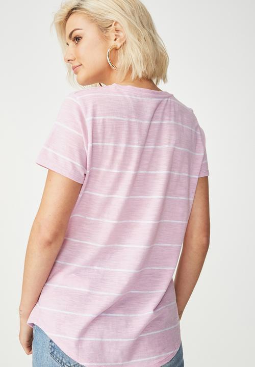 Cotton On - Crew T-shirt - pink & white 