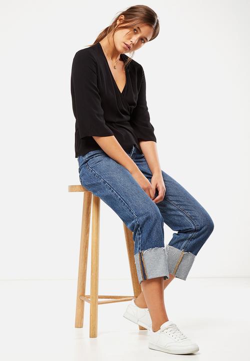 Cotton On - Peplum wrap blouse - black