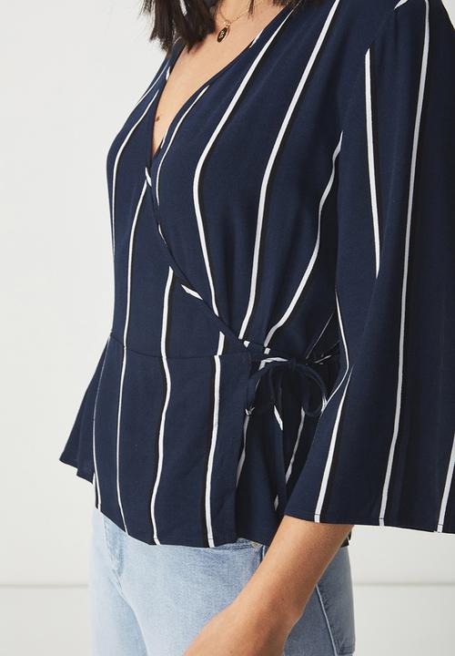 Cotton On - Peplum wrap blouse - navy & white 
