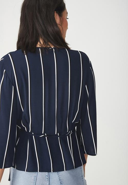 Cotton On - Peplum wrap blouse - navy & white 
