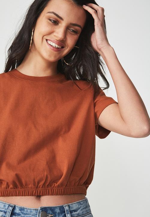 Cotton On - Ivy short sleeve waisted top - tan