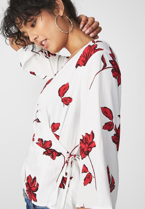 Cotton On - Peplum wrap blouse - red 