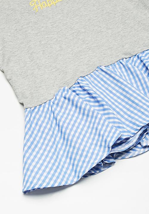 dailyfriday - Peplum tee - light grey melange with check