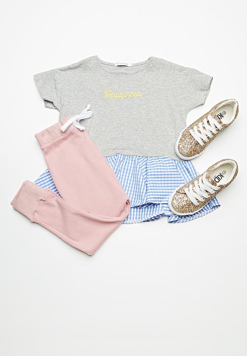 dailyfriday - Peplum tee - light grey melange with check