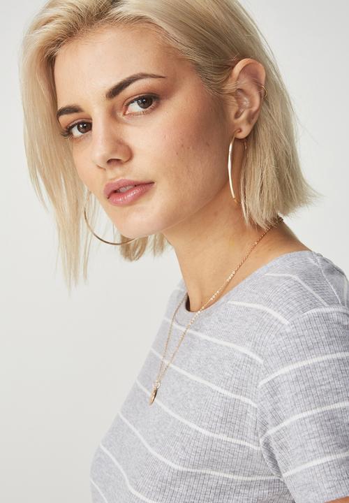 Cotton On - The baby rib short sleeve tee - grey & white