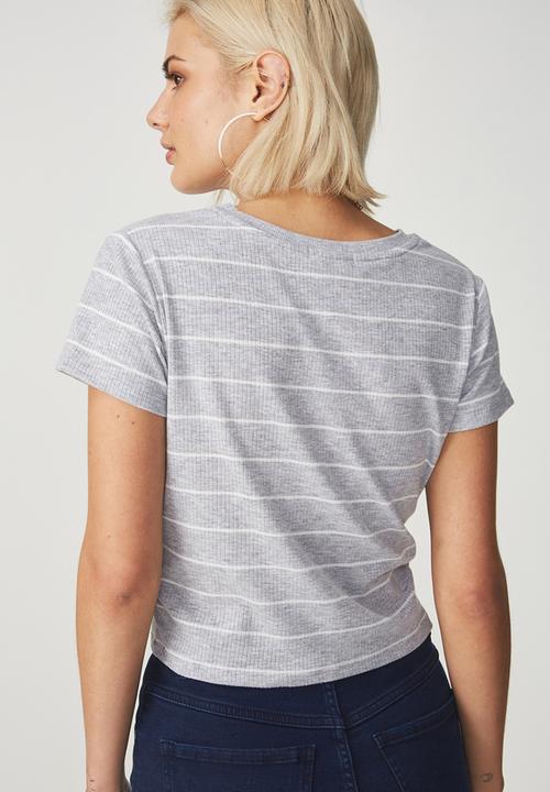 Cotton On - The baby rib short sleeve tee - grey & white