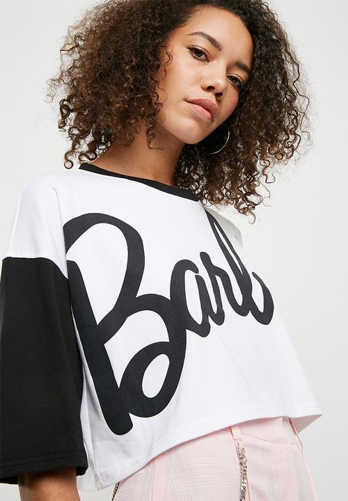 Missguided - Barbie mono contrast crop T-shirt - white & black 