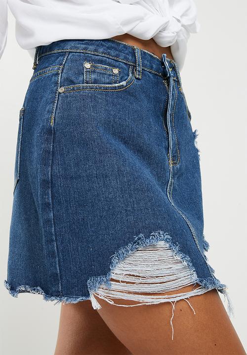Missguided - Ripped denim mini skirt - blue 