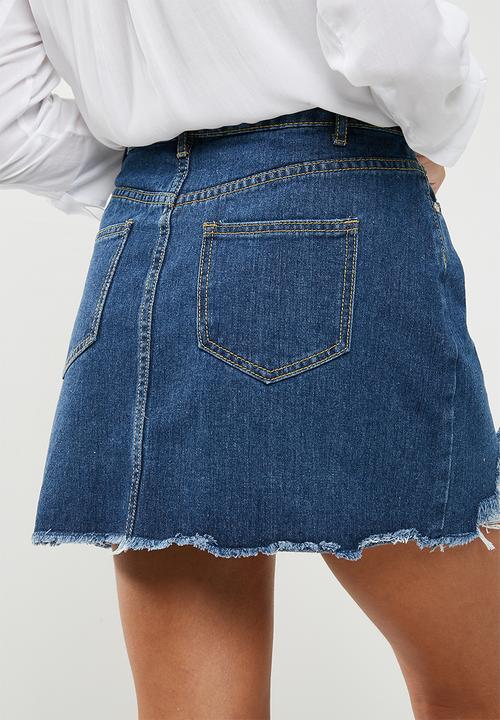 Missguided - Ripped denim mini skirt - blue 