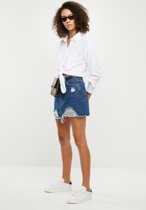 Missguided - Ripped denim mini skirt - blue 