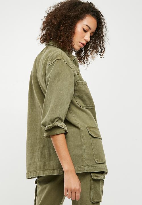 Missguided - Denim utility jacket - green 