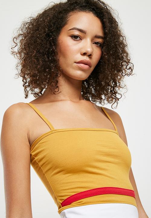 Missguided - Square neck stripe detail crop top - mustard 