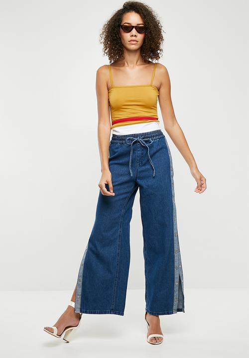 Missguided - Square neck stripe detail crop top - mustard 