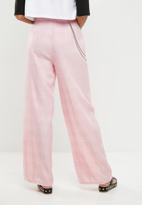 Missguided - Check chain detail wide leg trousers - pink 