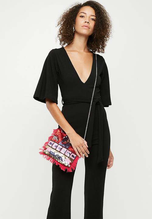 Missguided - Beaded fringe clutch bag - multi 