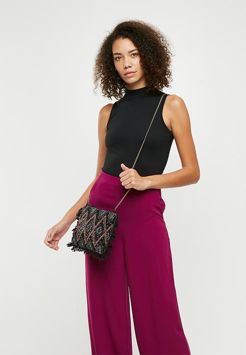 Missguided - Sequin beaded fringe clutch bag - multi 