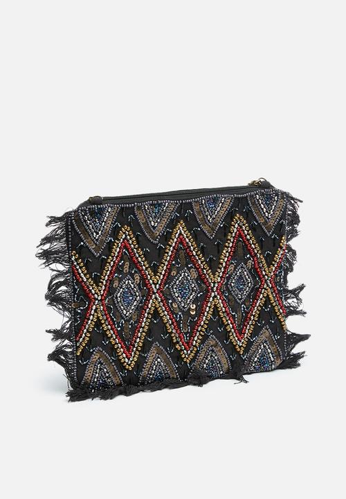 Missguided - Sequin beaded fringe clutch bag - multi 