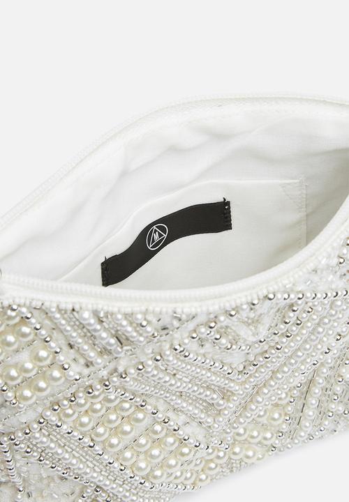 Missguided - Pearl fringe clutch bag - white 