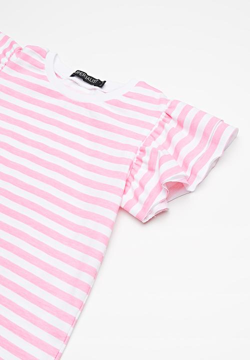 Superbalist - Kids girls  ruffle sleeve top - pink & white 