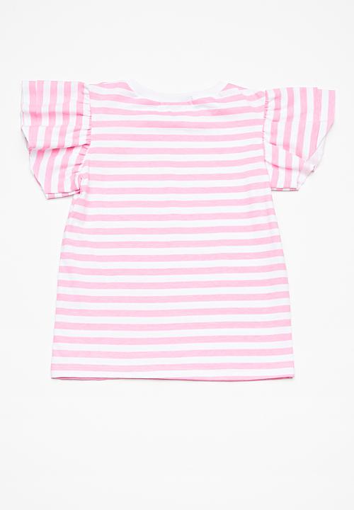 Superbalist - Kids girls  ruffle sleeve top - pink & white 
