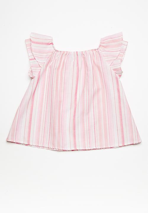 Superbalist - Kids girls ruffle sleeve blouse - pink stripe
