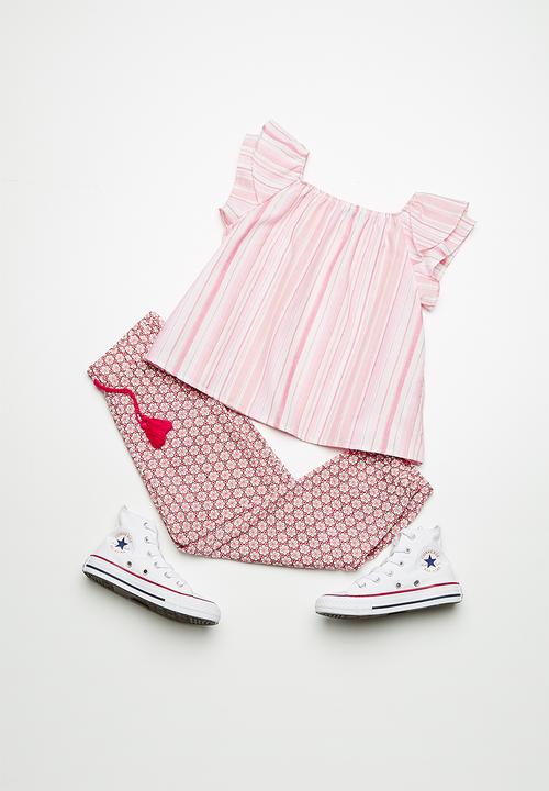 Superbalist - Kids girls ruffle sleeve blouse - pink stripe