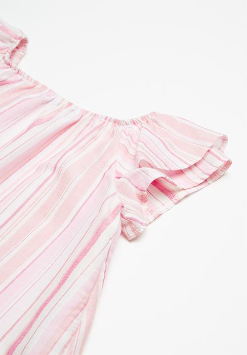 Superbalist - Kids girls ruffle sleeve blouse - pink stripe