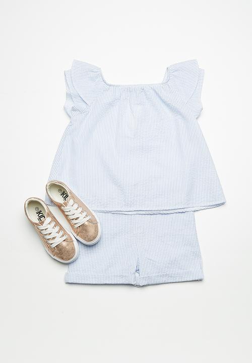 Superbalist - Ruffle sleeve blouse -white & blue