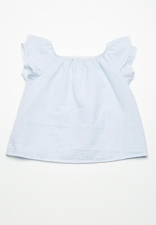 Superbalist - Ruffle sleeve blouse -white & blue