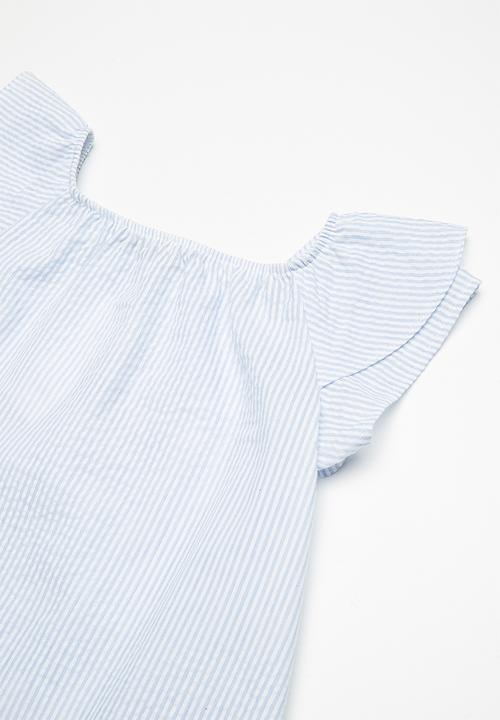 Superbalist - Ruffle sleeve blouse -white & blue