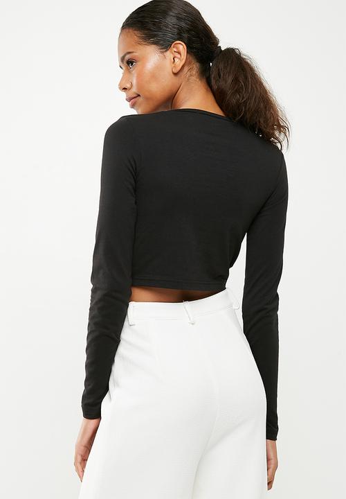 Missguided - Long sleeve knot crop - black