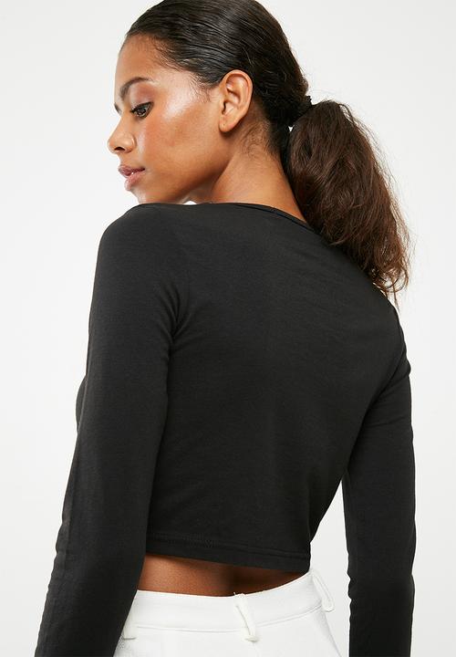 Missguided - Long sleeve knot crop - black