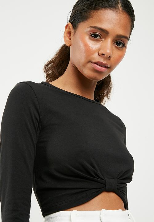 Missguided - Long sleeve knot crop - black