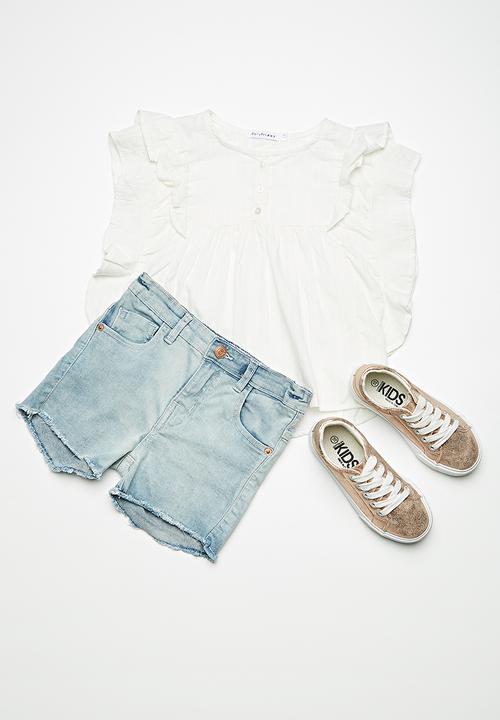 dailyfriday - Kids girls butterfly sleeve blouse - white 