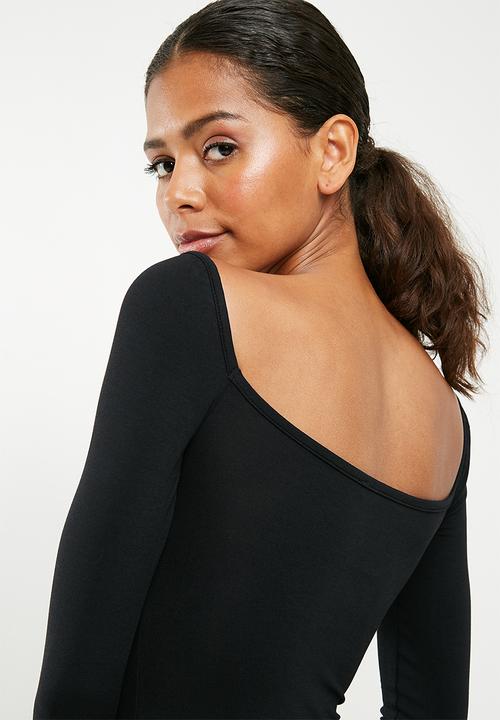 Missguided - Sweetheart neck long sleeve bodysuit - black 