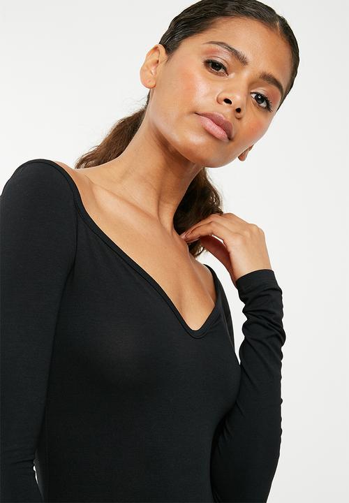 Missguided - Sweetheart neck long sleeve bodysuit - black 