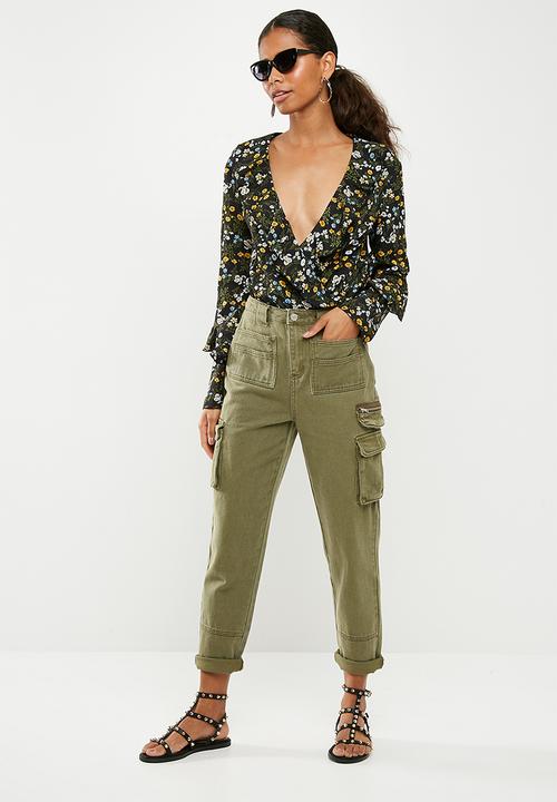 Missguided - Floral frill front wrap bodysuit - multi