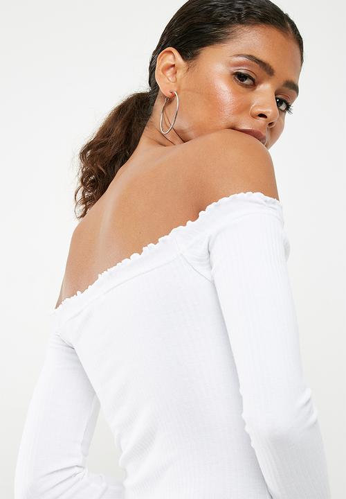 Missguided - Lettuce hem bardot bodysuit - white