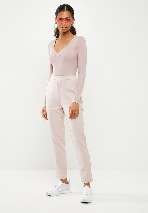 Missguided - Ultimate plunge knitted bodysuit - pink 