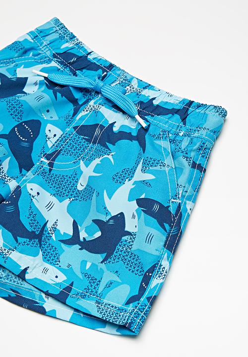 MINOTI - Kids boys shark swim shorts - blue 