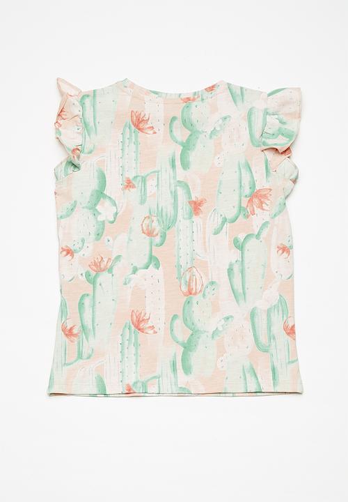 Name It - Erine cap sleeve top - peach & green 