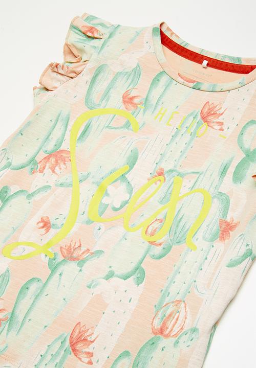 Name It - Erine cap sleeve top - peach & green 