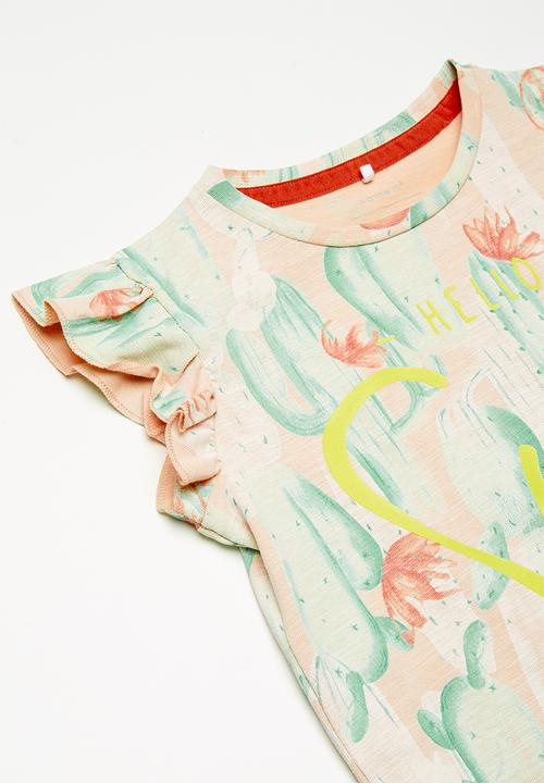 Name It - Erine cap sleeve top - peach & green 