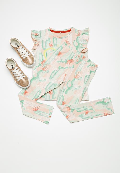 Name It - Erine leggings - peach & green 