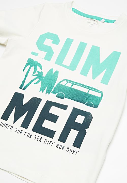 Name It - Portan summer print short set -  white & blue 