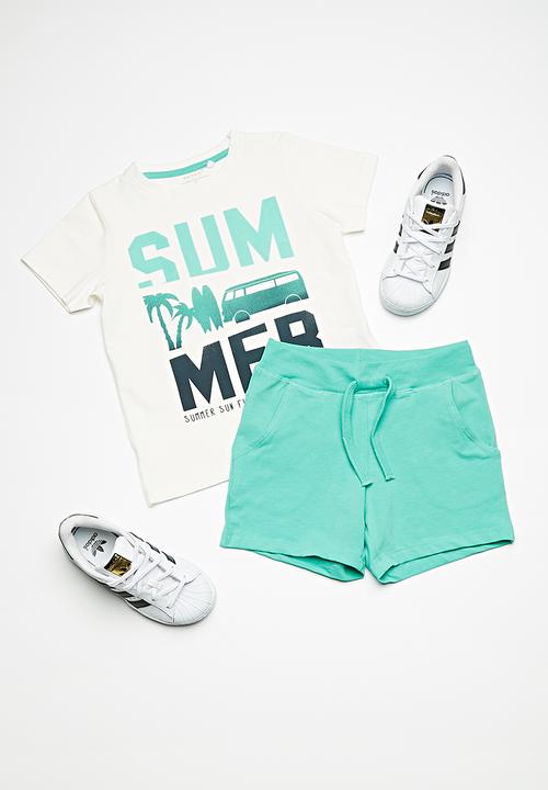 Name It - Portan summer print short set -  white & blue 