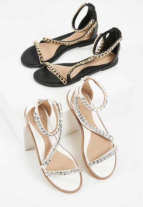 Missguided - Asymmetric chain tbar sandal - white 